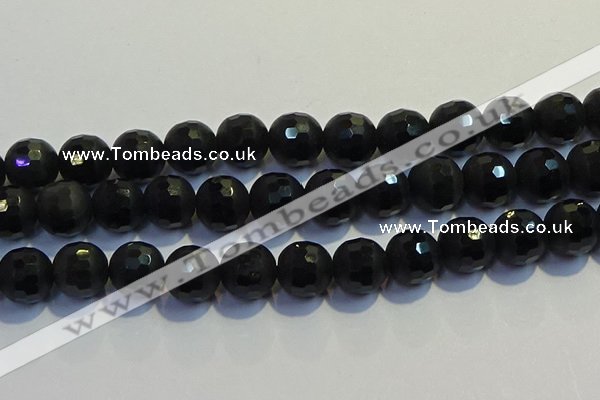 COB478 15.5 inches 16mm faceted round matte black obsidian beads