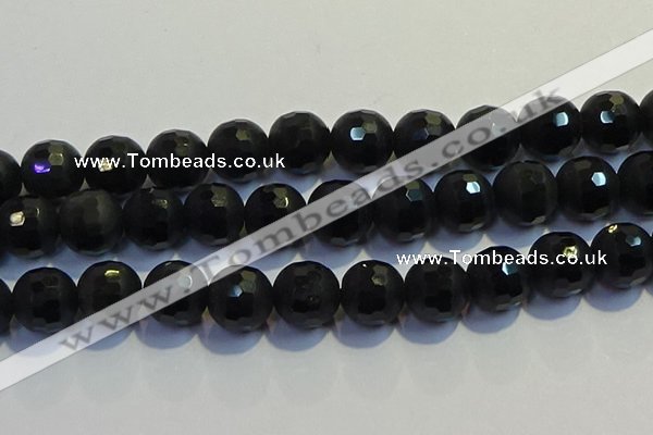 COB479 15.5 inches 18mm faceted round matte black obsidian beads