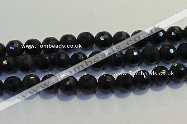 COB479 15.5 inches 18mm faceted round matte black obsidian beads