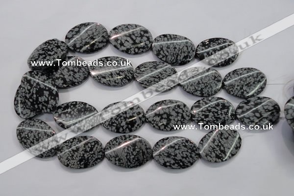 COB58 15.5 inches 25*35mm twisted oval Chinese snowflake obsidian beads