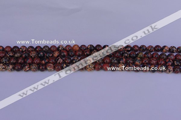 COB660 15.5 inches 4mm round red snowflake obsidian beads