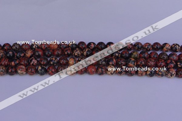 COB662 15.5 inches 8mm round red snowflake obsidian beads