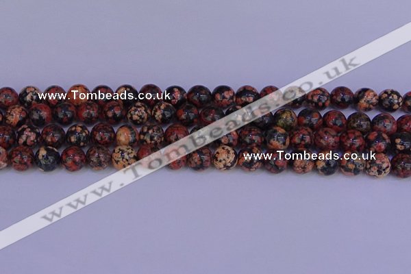 COB663 15.5 inches 10mm round red snowflake obsidian beads