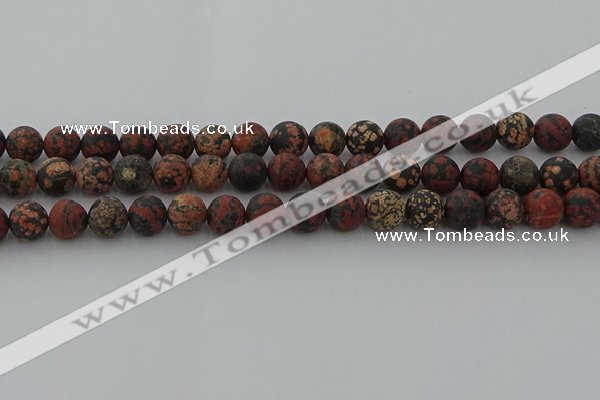 COB673 15.5 inches 10mm round matte red snowflake obsidian beads