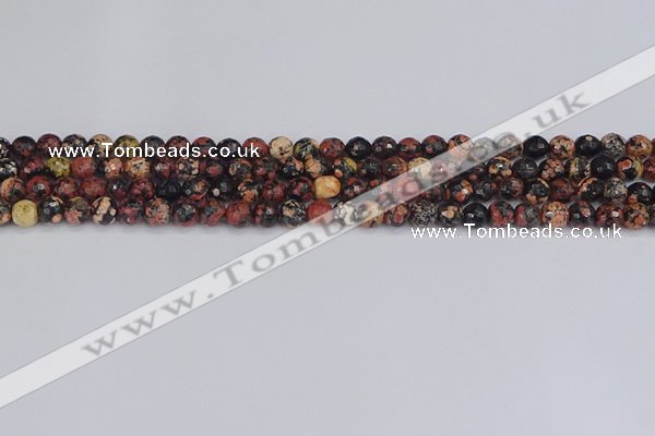 COB676 15.5 inches 4mm faceted round red snowflake obsidian beads