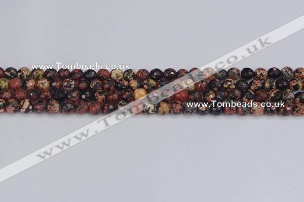 COB677 15.5 inches 6mm faceted round red snowflake obsidian beads