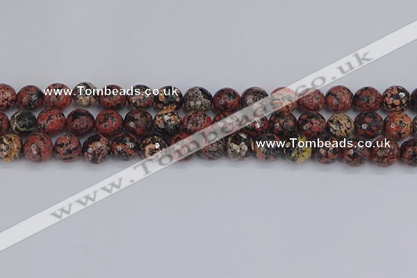 COB679 15.5 inches 10mm faceted round red snowflake obsidian beads