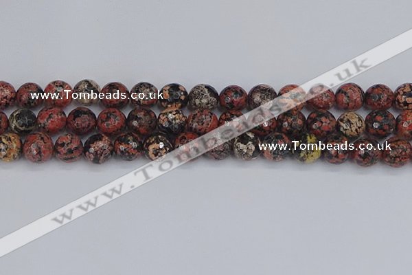 COB680 15.5 inches 12mm faceted round red snowflake obsidian beads