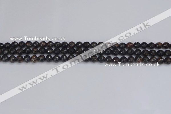 COB684 15.5 inches 4mm faceted round golden black obsidian beads