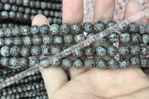 COB692 15.5 inches 8mm faceted round Chinese snowflake obsidian beads