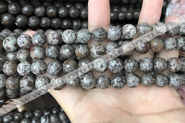 COB693 15.5 inches 10mm faceted round Chinese snowflake obsidian beads