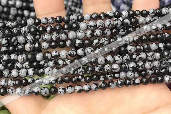 COB758 15.5 inches 4mm round snowflake obsidian beads wholesale