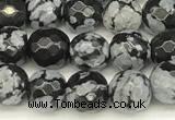 COB770 15 inches 6mm faceted round snowflake obsidian beads