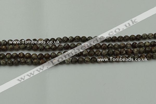 COB810 15.5 inches 4mm faceted round red snowflake obsidian beads