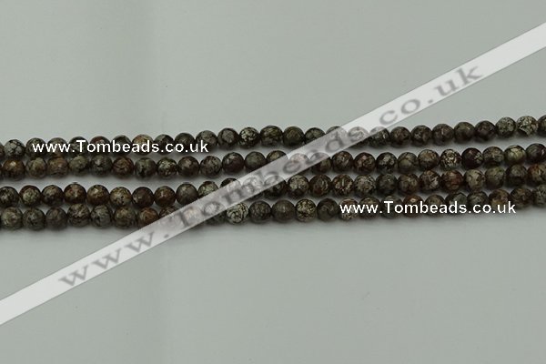 COB810 15.5 inches 4mm faceted round red snowflake obsidian beads