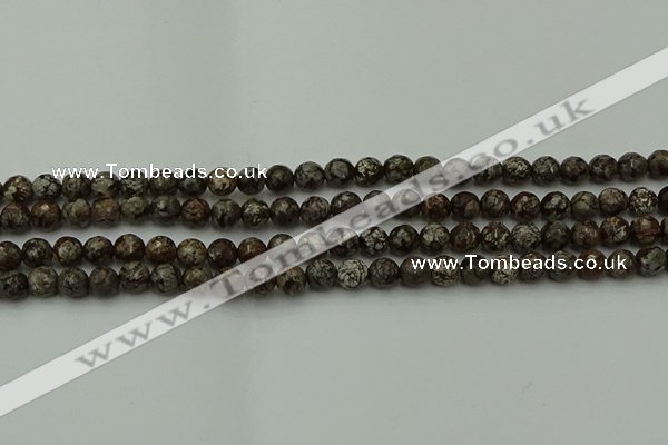 COB811 15.5 inches 6mm faceted round red snowflake obsidian beads