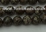 COB812 15.5 inches 8mm faceted round red snowflake obsidian beads