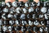 COB874 15 inches 12mm faceted round snowflake obsidian beads wholesale