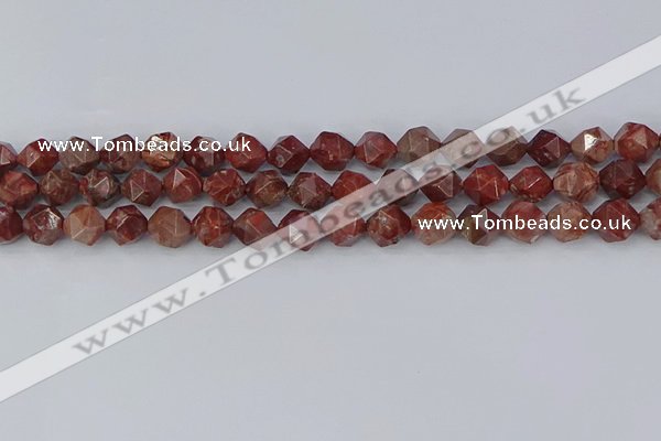 COJ1007 15.5 inches 8mm faceted nuggets pomegranate jasper beads