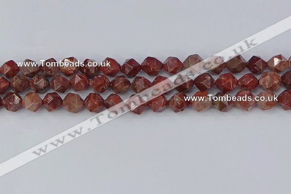 COJ1008 15.5 inches 10mm faceted nuggets pomegranate jasper beads