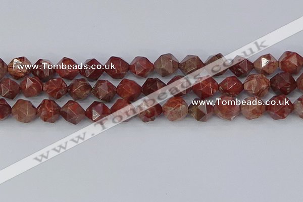 COJ1009 15.5 inches 12mm faceted nuggets pomegranate jasper beads