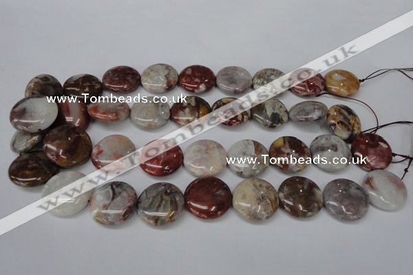 COJ235 15.5 inches 25mm flat round blood stone beads wholesale