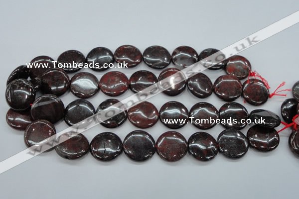 COJ35 15.5 inches 22mm flat round blood jasper gemstone beads