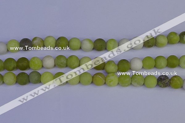 COJ405 15.5 inches 14mm round matte olive jade beads wholesale