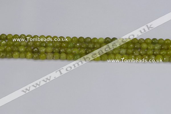 COJ408 15.5 inches 4mm faceted round olive jade beads