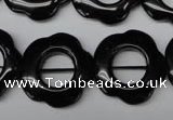 CON110 15.5 inches 22mm carved flower black onyx gemstone beads