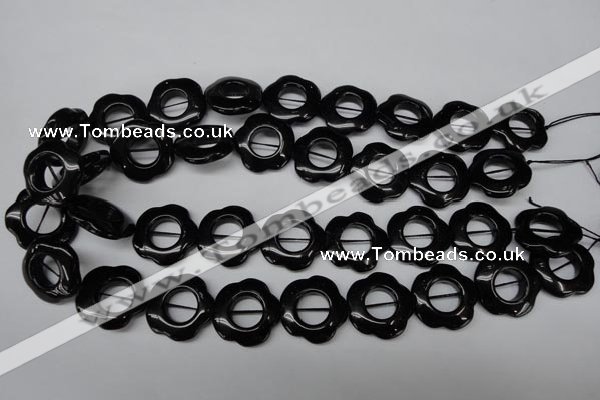 CON110 15.5 inches 22mm carved flower black onyx gemstone beads