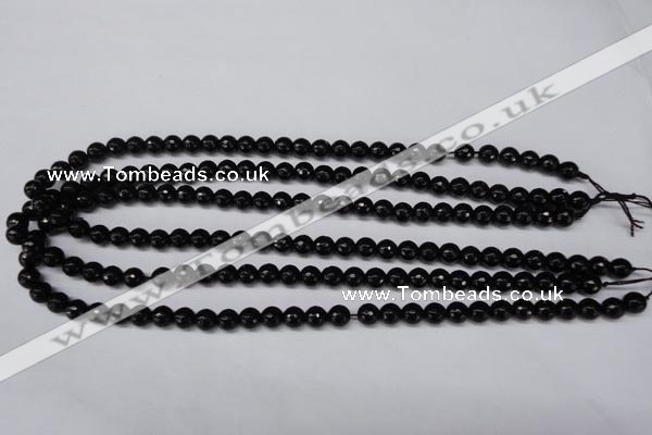 CON14 15.5 inches 7mm faceted round black onyx gemstone beads