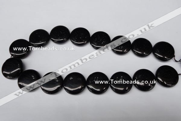 CON47 15.5 inches 25mm flat round black onyx gemstone beads