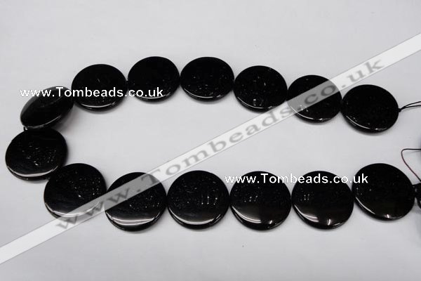 CON48 15.5 inches 28mm flat round black onyx gemstone beads