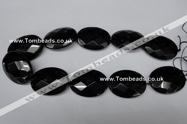 CON70 15.5 inches 30*40mm faceted oval black onyx gemstone beads