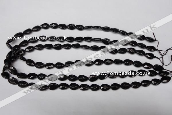 CON72 15.5 inches 8*12mm faceted flat teardrop black onyx gemstone beads