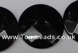 CON85 15.5 inches 32mm faceted coin black onyx gemstone beads