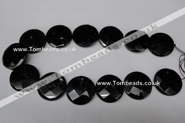 CON85 15.5 inches 32mm faceted coin black onyx gemstone beads