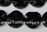 CON95 15.5 inches 19mm wavy coin black onyx gemstone beads