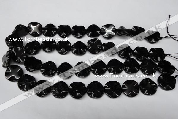 CON95 15.5 inches 19mm wavy coin black onyx gemstone beads