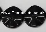 CON96 15.5 inches 23mm wavy coin black onyx gemstone beads