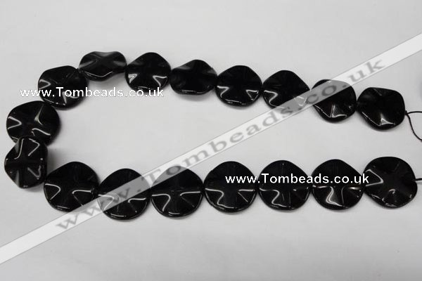 CON96 15.5 inches 23mm wavy coin black onyx gemstone beads