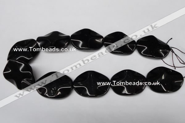 CON98 15.5 inches 30*40mm wavy oval black onyx gemstone beads