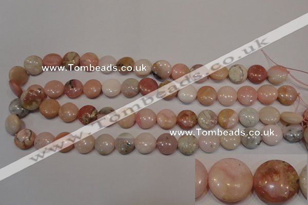 COP1015 15.5 inches 14mm flat round natural pink opal gemstone beads