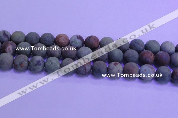 COP1355 15.5 inches 14mm round matte green opal gemstone beads