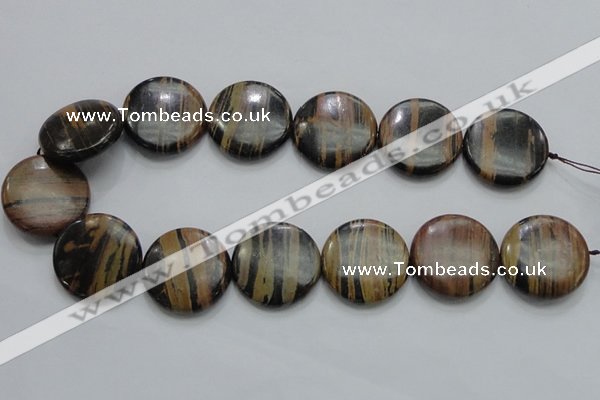 COP215 15.5 inches 30mm flat round natural brown opal gemstone beads