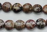 COP229 15.5 inches 12mm flat round natural brown opal gemstone beads