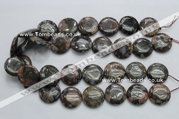 COP252 15.5 inches 25mm flat round natural grey opal gemstone beads