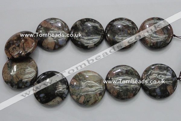 COP253 15.5 inches 40mm flat round natural grey opal gemstone beads