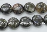 COP270 15.5 inches 14mm flat round natural grey opal gemstone beads